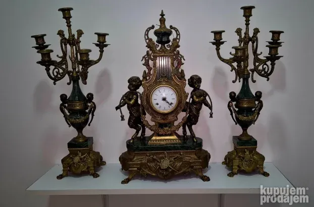 Vrhunski ogroman kaminski sat sa svecnjacima - Imperijal
