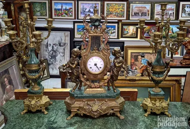 Vrhunski ogroman kaminski sat sa svecnjacima - Imperijal