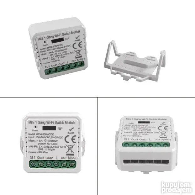 Wi-Fi smart prekidač-modul, 1x16A WFM-S08/ACDC