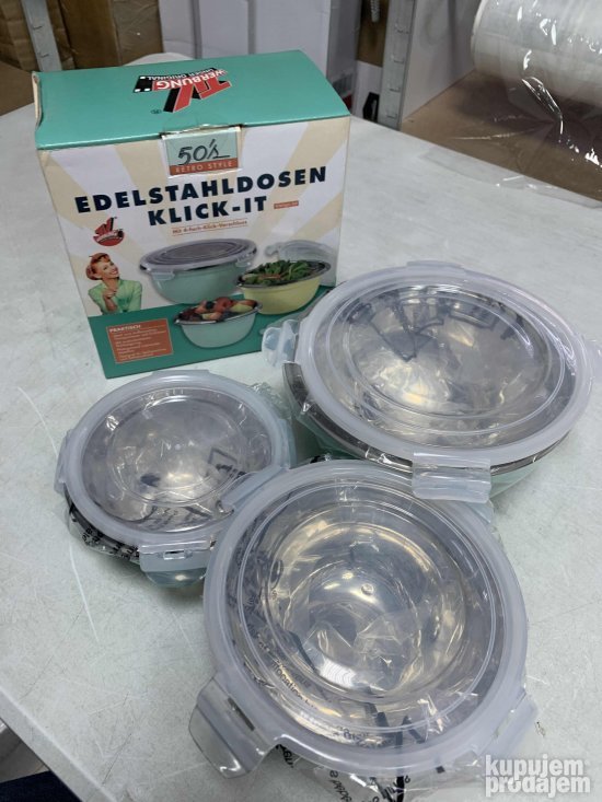Set 3 Retro stil Metalne cinije sa poklopcima-Neue Home