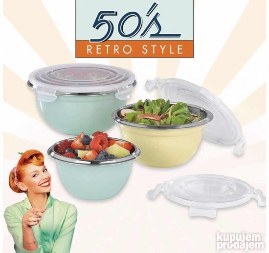 Set 3 Retro stil Metalne cinije sa poklopcima-Neue Home