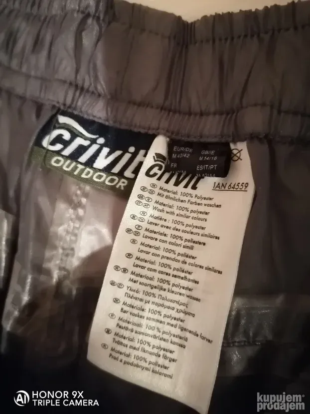 Crivit vodootporne pantalone, zip celom dužinom