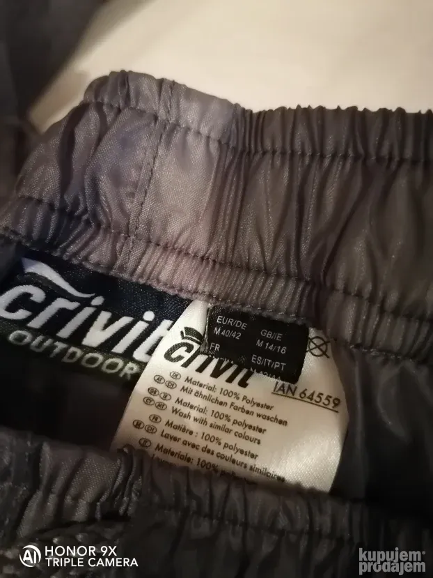 Crivit vodootporne pantalone, zip celom dužinom