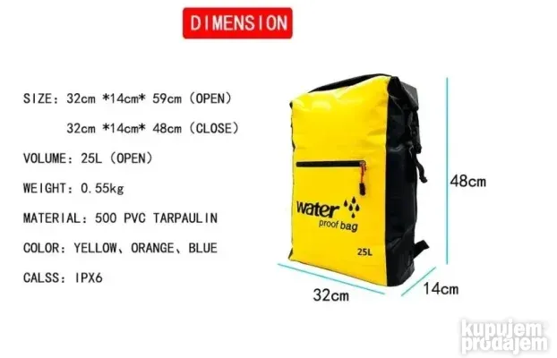 Vodootporna torba 25L ranac vodu camac kajak planinarenje c