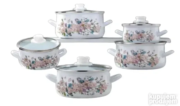 Emajliran Šerpe sa poklupcem set 5/1 Uvoz iz Turska (Novo)