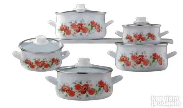 Emajliran Šerpe sa poklupcem set 5/1 Uvoz iz Turska (Novo)