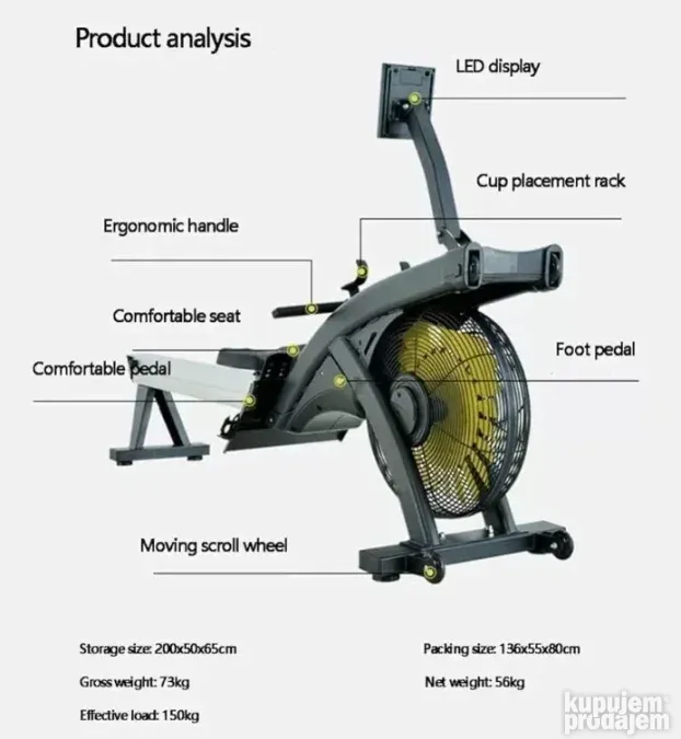 Air magnetic rower / Ergometar / klupa za veslanje / veslo