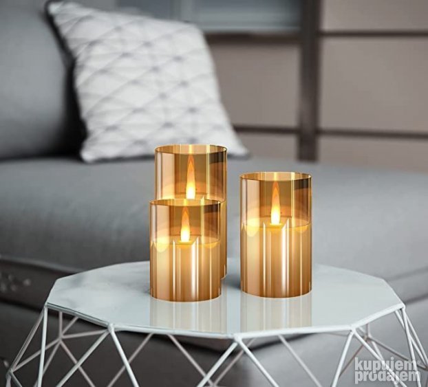LED Sveće Sa TAJMEROM 4 ili 8h - Na Baterije - ŽUTE ili SIVE
