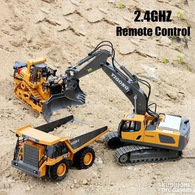 Set od 3 RC Kamiona Bager Kiper Buldožer Igračke