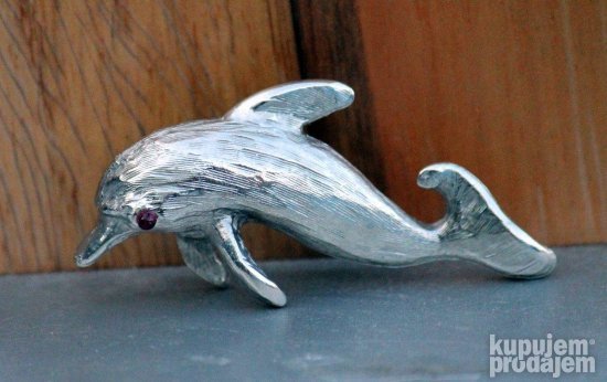 Vintage metalni borš DELFIN, silver tone