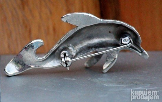 Vintage metalni borš DELFIN, silver tone