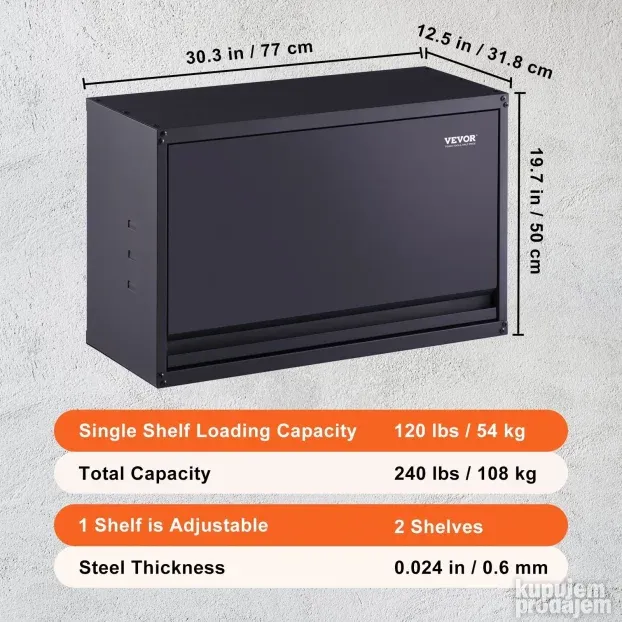 VEVOR zidni metalni ormar 77x31,8x50cm