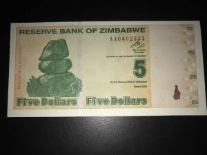 Zimbabve 5 dolara.2009.Unc.