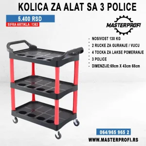 Kolica za alat sa 3 police Nosivost do 130 kg