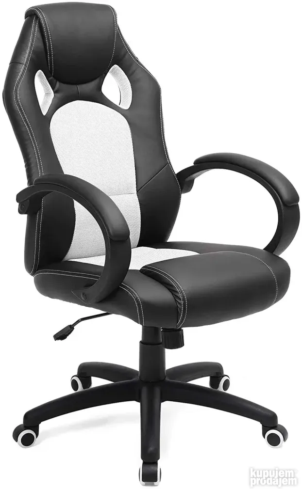 Songmics ergonomska, prilagodljiva stolica, vešt.k,crna/bela