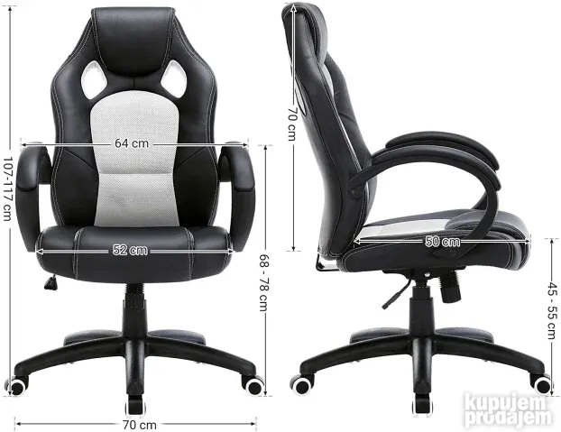 Songmics ergonomska, prilagodljiva stolica, vešt.k,crna/bela