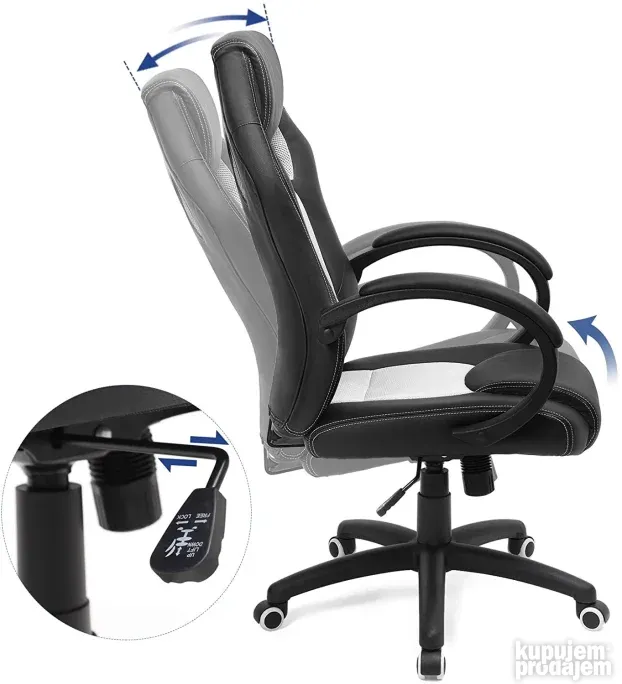 Songmics ergonomska, prilagodljiva stolica, vešt.k,crna/bela