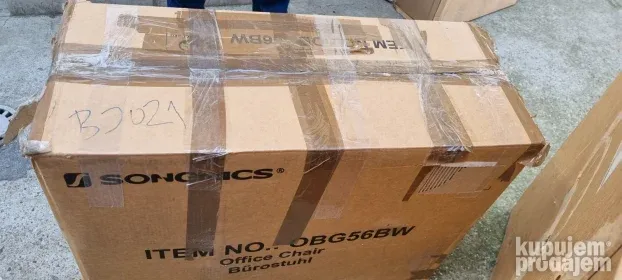 Songmics ergonomska, prilagodljiva stolica, vešt.k,crna/bela