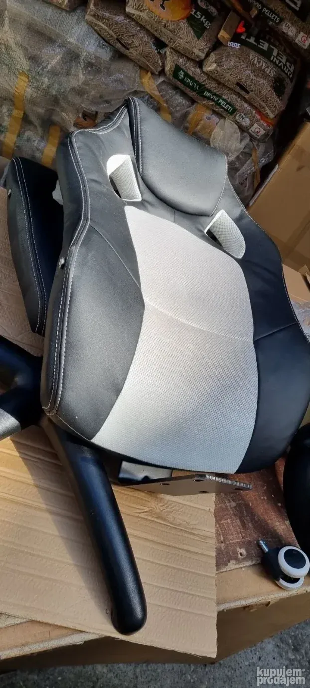 Songmics ergonomska, prilagodljiva stolica, vešt.k,crna/bela