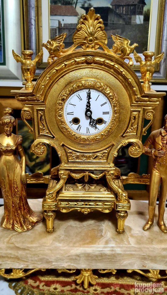Exkluzivan ogroman stari raskosni kaminski sat - Gold bronza