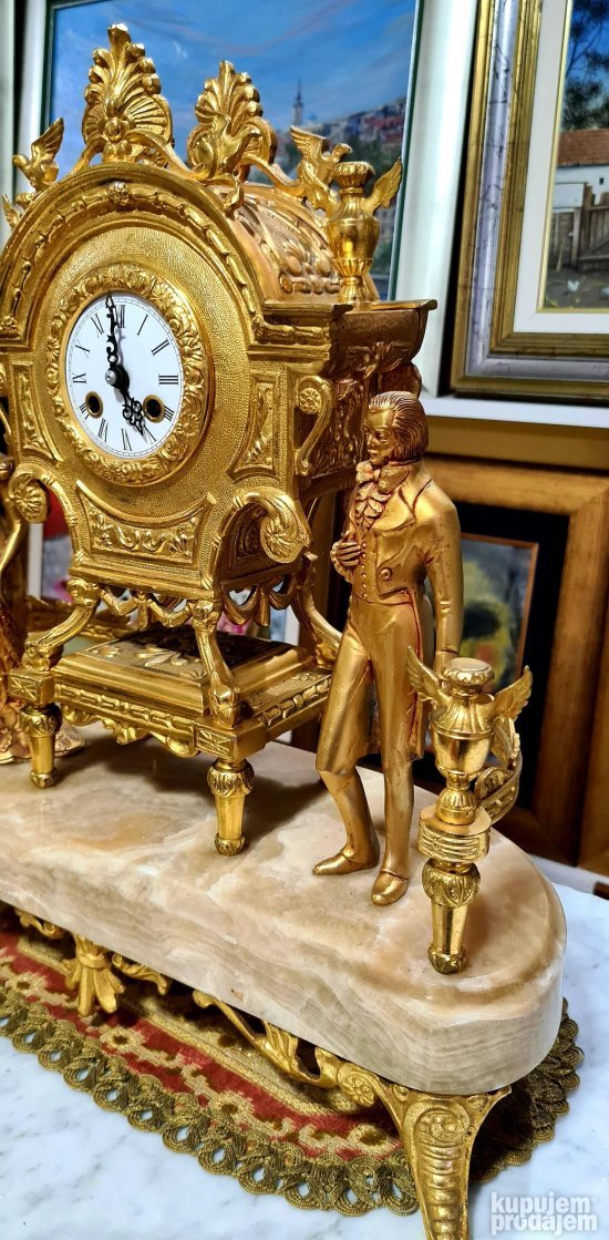 Exkluzivan ogroman stari raskosni kaminski sat - Gold bronza