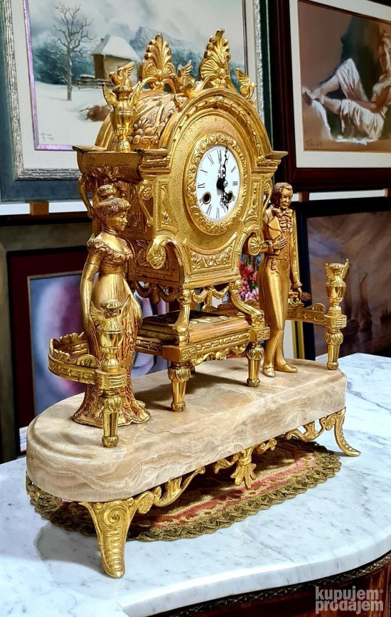 Exkluzivan ogroman stari raskosni kaminski sat - Gold bronza