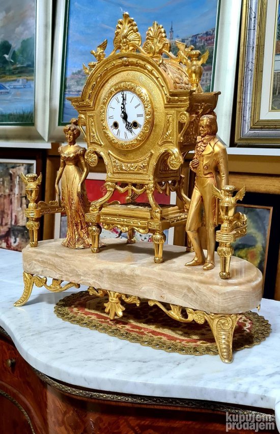 Exkluzivan ogroman stari raskosni kaminski sat - Gold bronza
