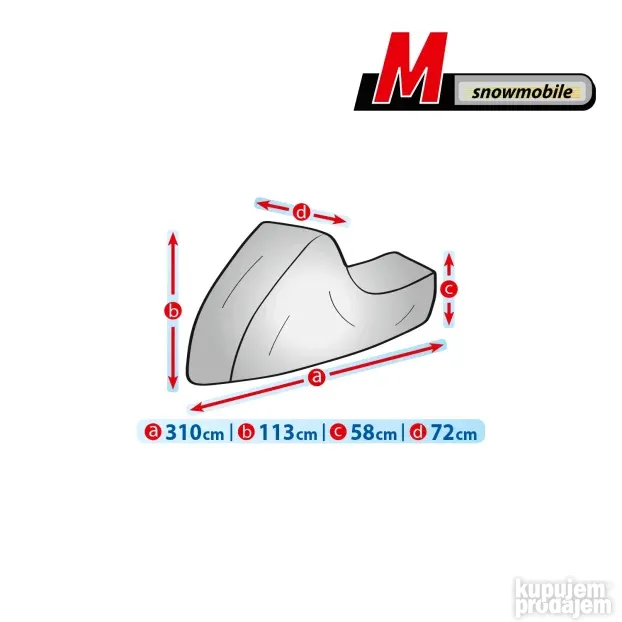 Cerada za motorne sanke M dimenzije 310x113x58x72cm