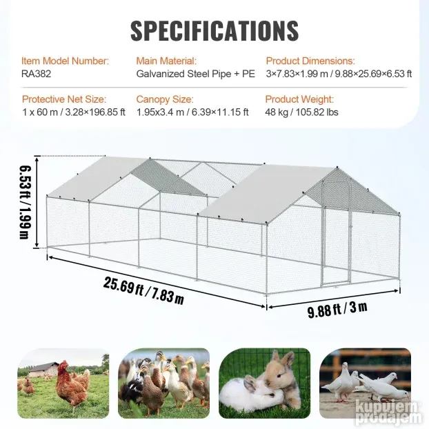 Kavez Za Kokoske Kokosinjac 8 x 3 x 2 m