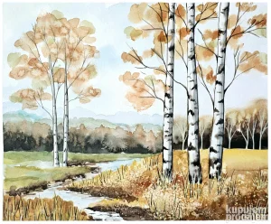 Zlatna jesen - akvarel 30x25cm