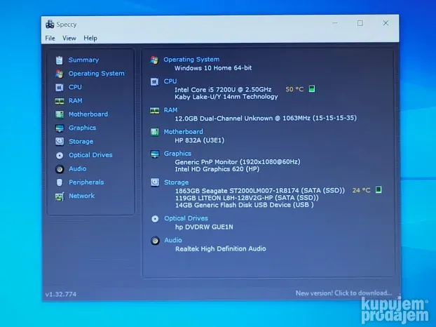 Laptop HP Pavilion 15-bs076nz i5-7200U 12GB 128GB+2TB FHD