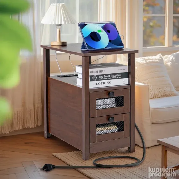 VEVOR noćni sto sa USB priključcima i utičnicama, 2