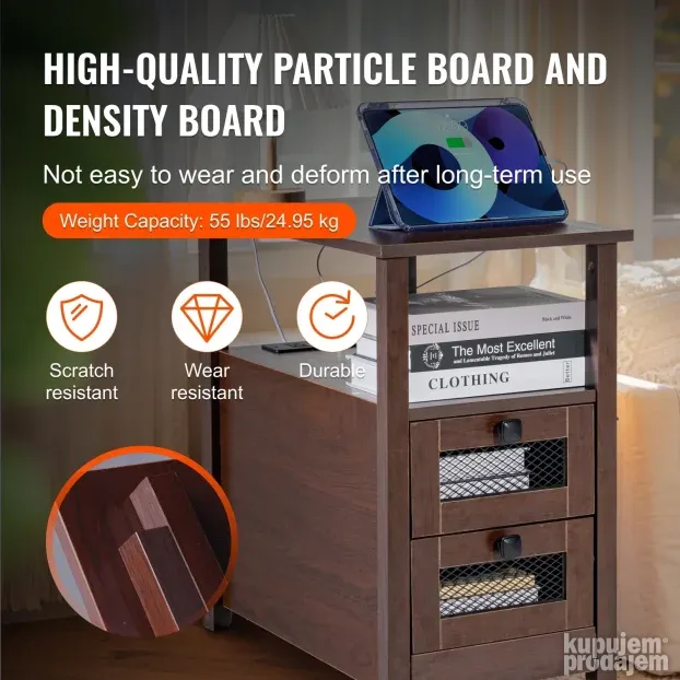 VEVOR noćni sto sa USB priključcima i utičnicama, 2