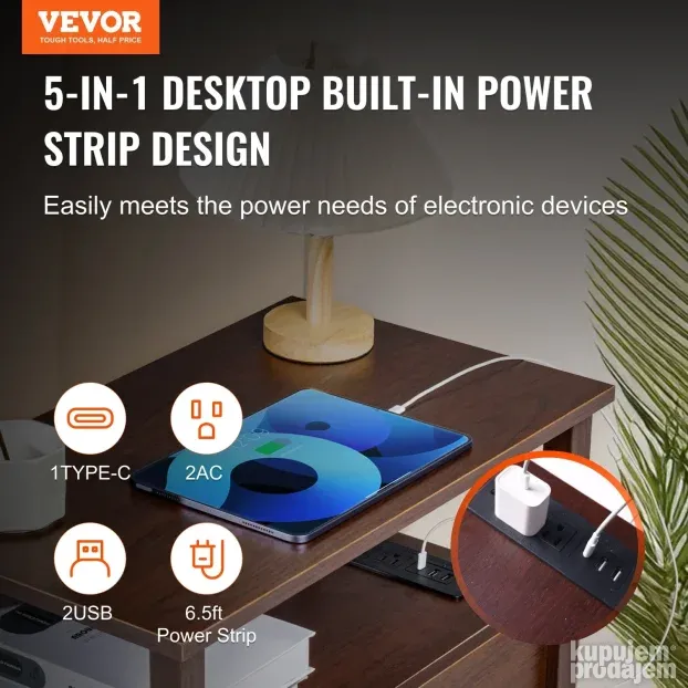 VEVOR noćni sto sa USB priključcima i utičnicama, 2