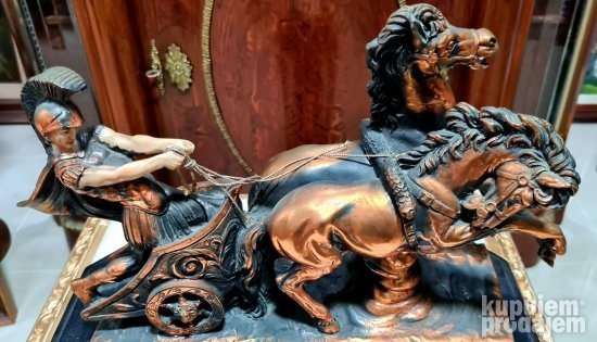 Vrhunska velika stara figura Rimska dvokolica sa Konjima
