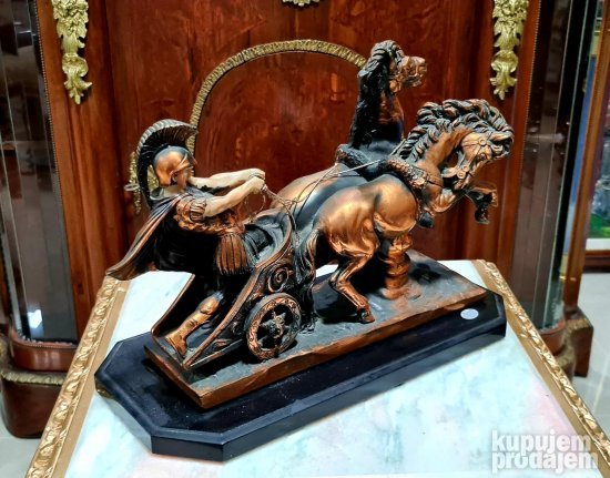 Vrhunska velika stara figura Rimska dvokolica sa Konjima