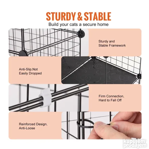 VEVOR veliki kavez za mačke sa 2 nivoa, 71 x 71 x 71 cm