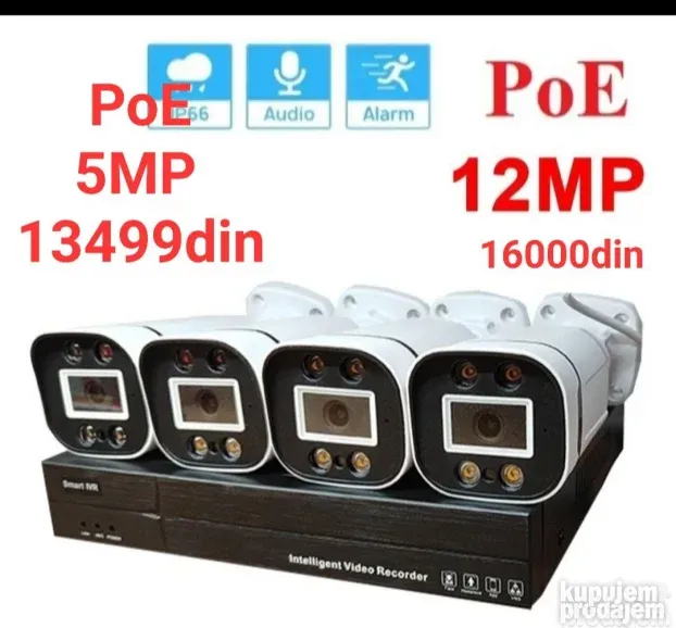Set video nadzor POE 5MP 12MP kamere 4 kom 4k rezolucija KupujemProdajem