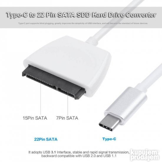 USB-C 3.1 na adapter SATA za 2.5" HDD SSD usbc sa dod.napaja