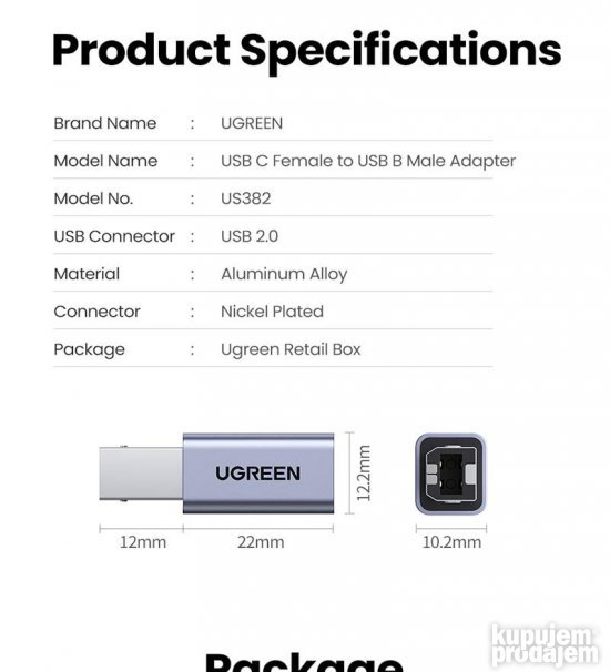 UGREEN USB adapter za stampac USB 2.0 US382