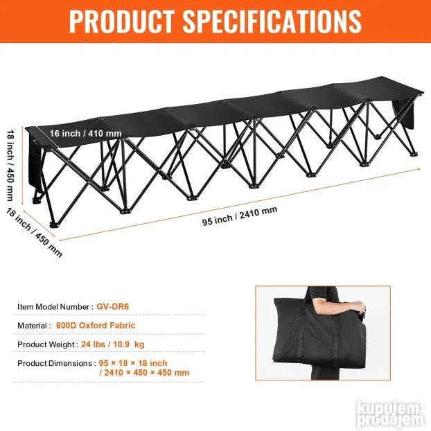 Prenosiva Sklopiva Sportska Klupa 315 x 84 x 44 cm