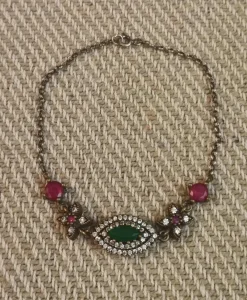 Vintage srebrna narukvica sa smaragdom i sintetskim rubinom
