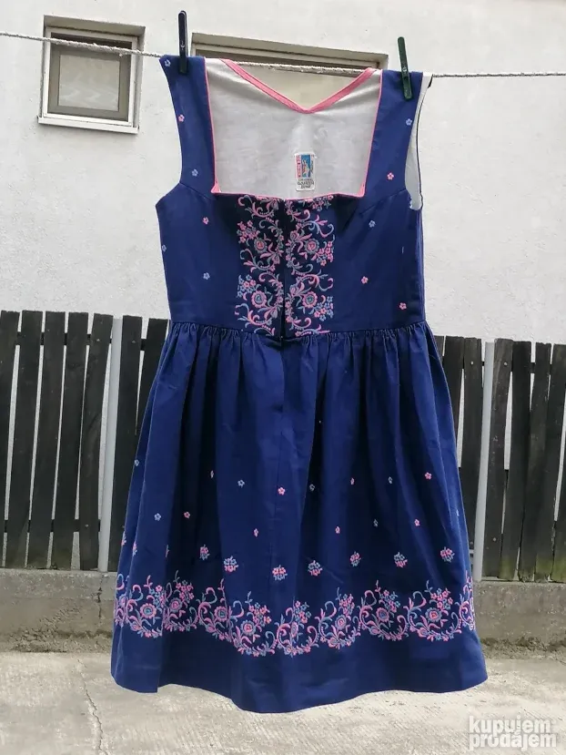 Lepa marin plava etno haljina mašinski vez-ocuvana