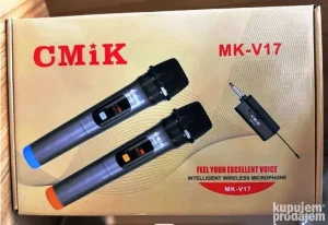 Mikrofon bežični sa dva mikrofona karaoke Sivi