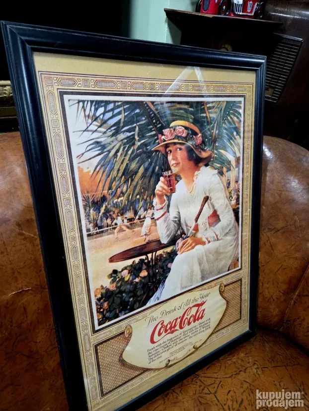Coca cola slika, uramljena i zastakljena, 70 cm