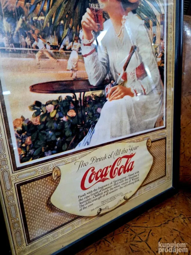 Coca cola slika, uramljena i zastakljena, 70 cm