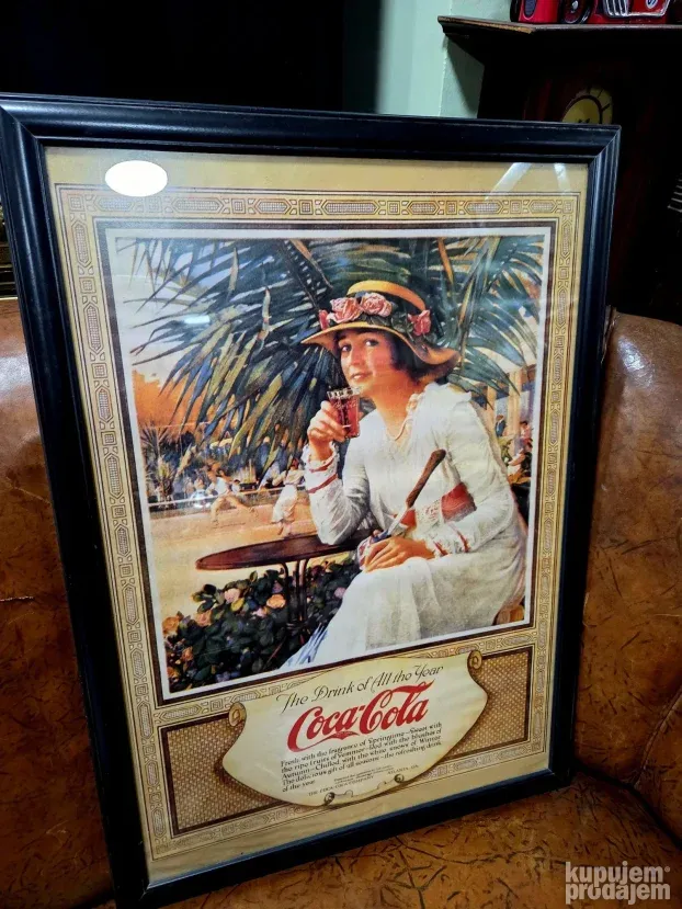 Coca cola slika, uramljena i zastakljena, 70 cm