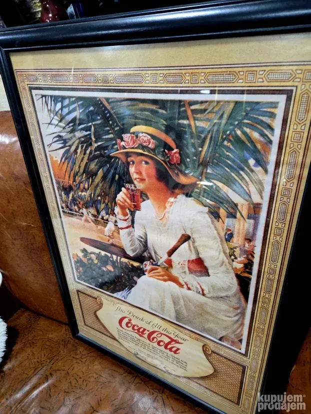 Coca cola slika, uramljena i zastakljena, 70 cm