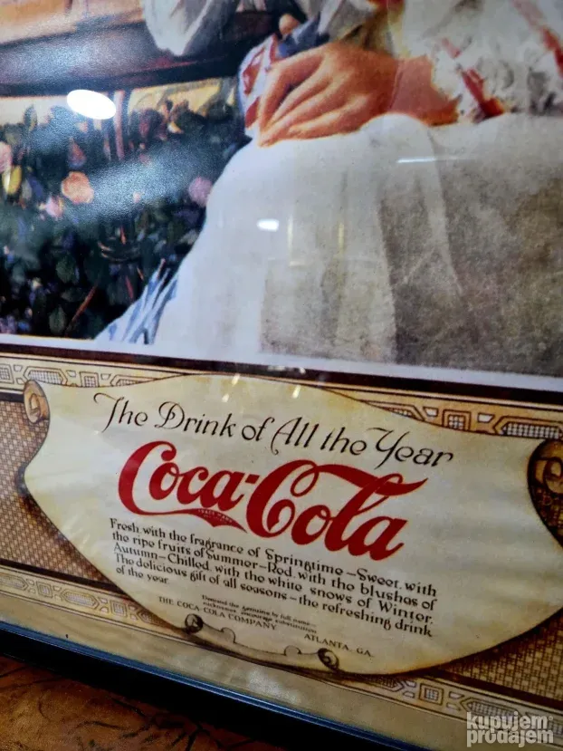 Coca cola slika, uramljena i zastakljena, 70 cm
