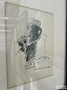 Mića Popović Pušač Tuš na papiru 18x12,5 1982.godina